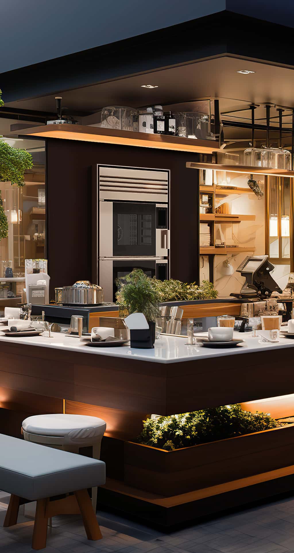 Cucina professionale a vista integrata nell’ambiente del locale